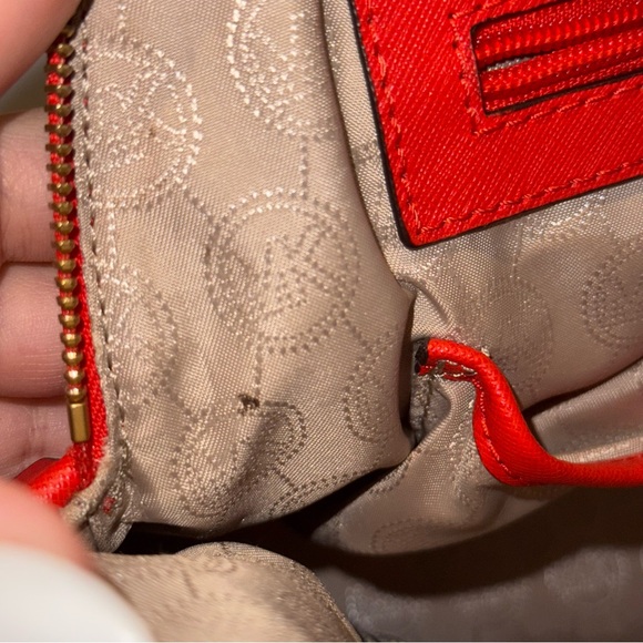 Michael Kors Cindy Large Dome Satchel Bag in Red Leather - Picture 9 of 10